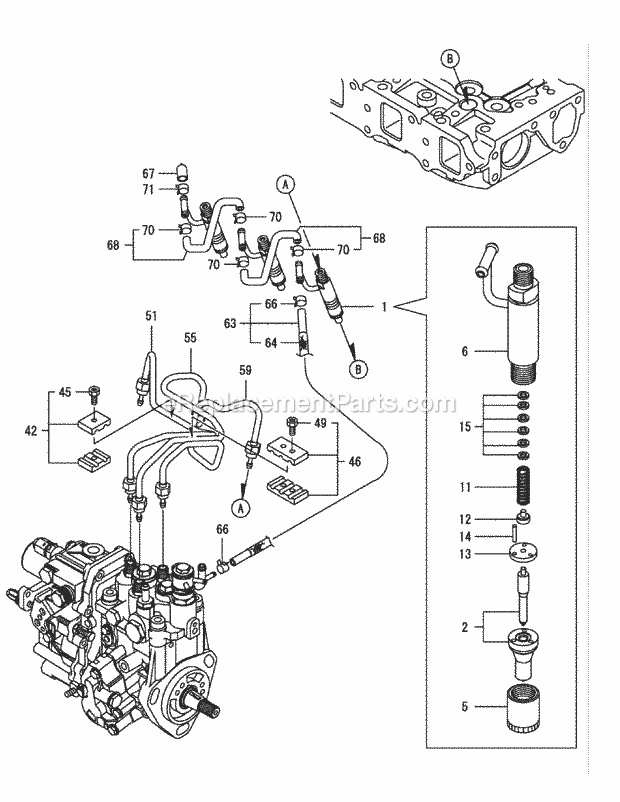Yanmar 3tnv82a-Bdcb Fuel Injection Valve Diagram and Parts List for S6032-D 53AY8DU6050 Cub Cadet Sprayer